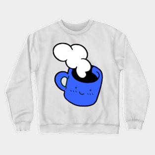 Cute Kawaii Coffee Cup With Steam In Blue Crewneck Sweatshirt